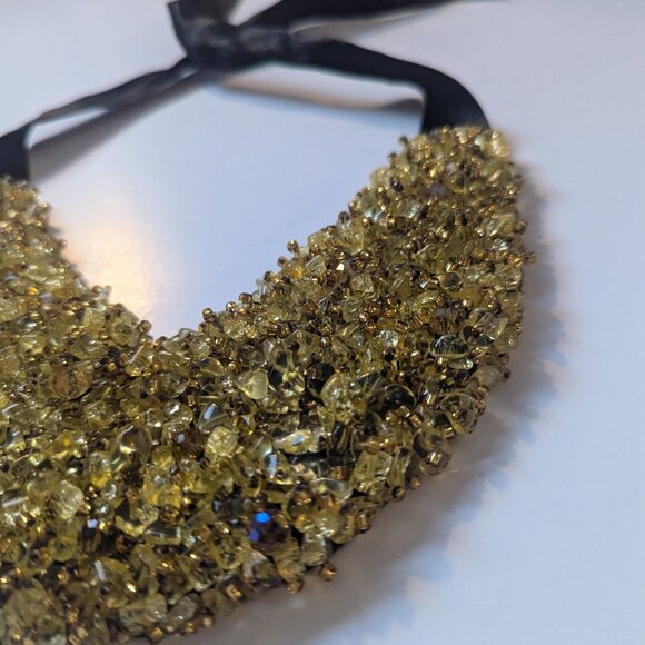 Statement Gold Crystal Bib Necklace Black Ribbon Choker - Picture 5 of 11
